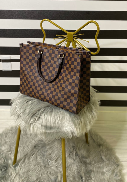 Brown checkered printed Tote